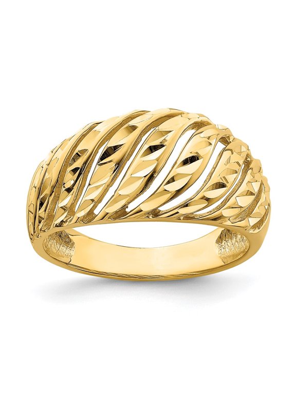 Fine Jewelry 14K Yellow Gold Open Slash Diamond-cut Dome Ring Size 7 for Women