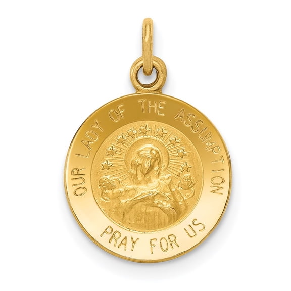 Auriga Fine Jewelry 14K Yellow Gold Our Lady Of The Assumption Medal Charm for Women (L-17mm, W-12mm)