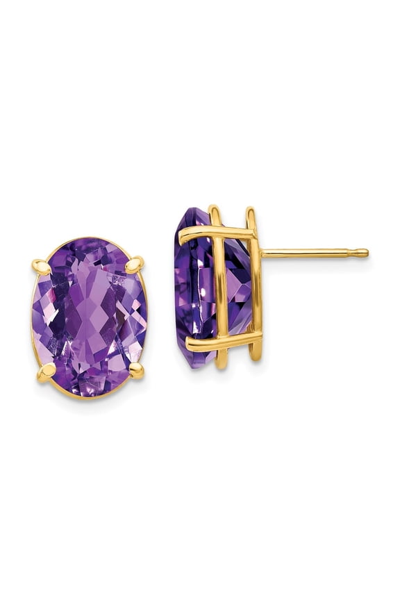 Fine Jewelry 14K Yellow Gold Oval Amethyst Stud Earrings for Women (L- 0.6 inch, W- 0.44 inch)