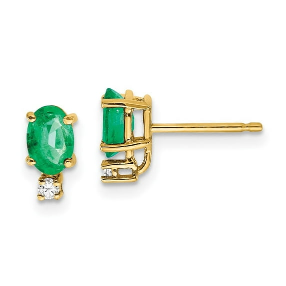 Auriga Fine Jewelry 14K Yellow Gold Oval Emerald and Diamond Stud Earrings for Women (L- 0.36 inch, W- 0.16 inch)