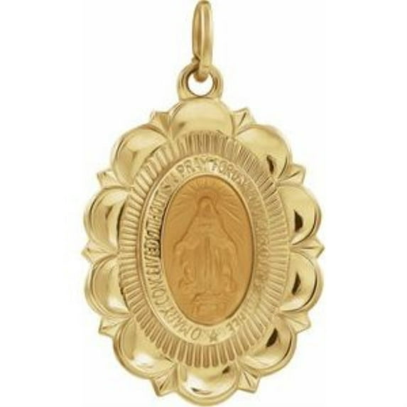 Auriga Fine Jewelry 14K Yellow Gold Oval Miraculous Medal Pendant for Women (L- 22 mm, W- 16 mm)