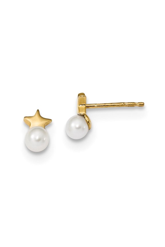 Fine Jewelry 14K Yellow Gold Pearl Star Stud Earrings for Women(L- 8.2mm)