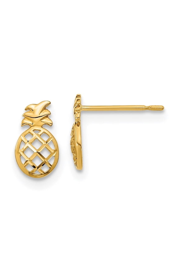 Fine Jewelry 14K Yellow Gold Pineapple Stud Earrings for Women (Length-9mm, Width-5mm)