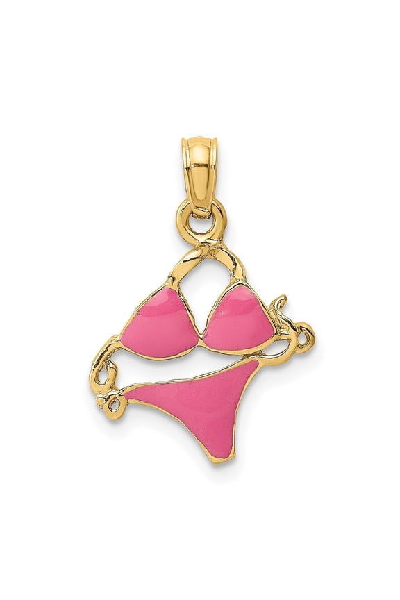 Fine Jewelry 14K Yellow Gold Pink Enameled Bikini Bathing Suit Charm for Women