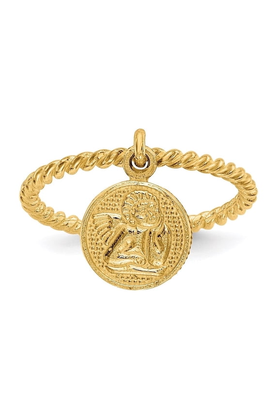 Fine Jewelry 14K Yellow Gold Polished Angel Dangle Charm Ring for Women Size 4.75