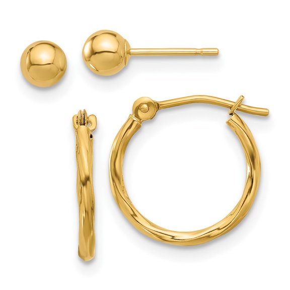 Auriga Fine Jewelry 14K Yellow Gold Ball and Twisted Hoop Earrings for Women Set