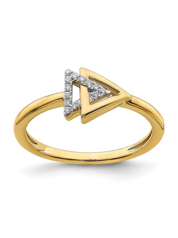 Fine Jewelry 14K Yellow Gold Polished Double Triangle Diamond Ring for Women Size 7