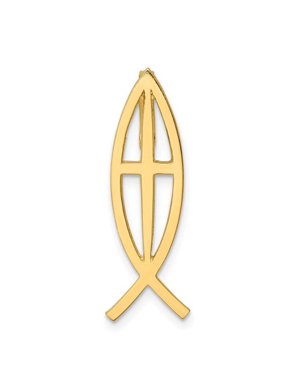 Fine Jewelry 14K Yellow Gold Polished Ithacus Cross Fish Slide Pendant for Women (L-26 mm)