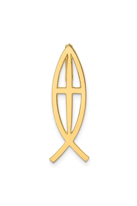 Fine Jewelry 14K Yellow Gold Polished Ithacus Cross Fish Slide Pendant for Women (L-26 mm)