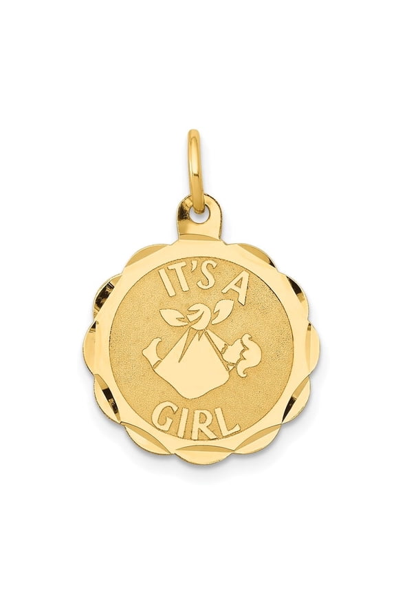 Fine Jewelry 14K Yellow Gold Polished Its A Scalloped Disc Charm for Women (L-22mm, W-16mm)