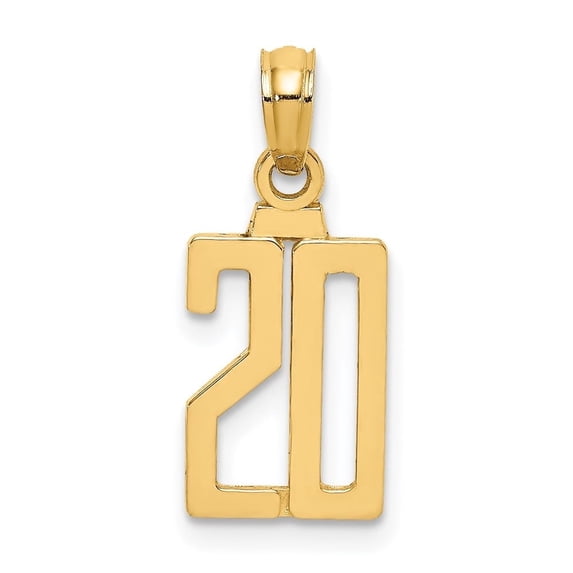 Auriga Fine Jewelry 14K Yellow Gold Polished Number 20 Pendant for Women (L - 16.6 mm, W - 8.55 mm)