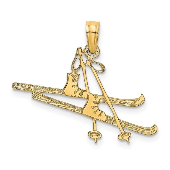 Auriga Fine Jewelry 14K Yellow Gold Polished Snow Skis, Boot & Pole Charm for Women (L- 15.1 mm, W- 23.9 mm)