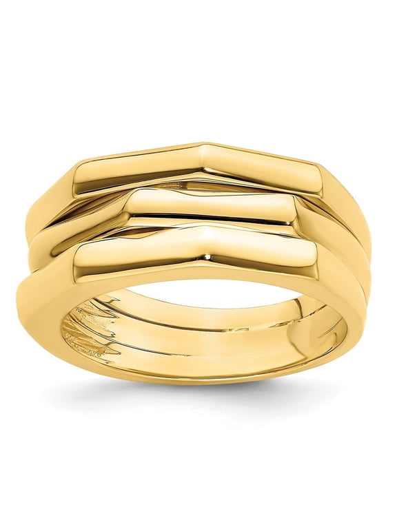 Fine Jewelry 14K Yellow Gold Polished Three Ridged Dome Ring for Women Size 7