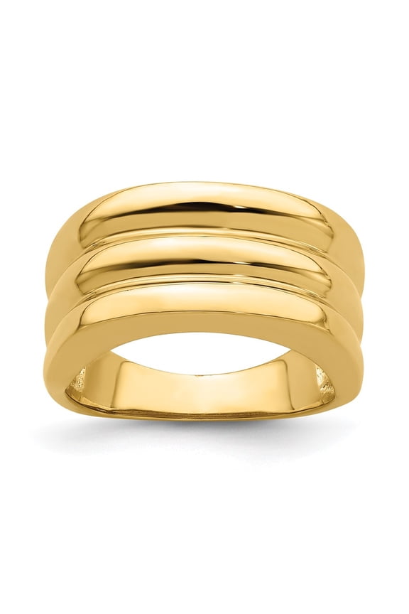 Fine Jewelry 14K Yellow Gold Polished Triple Ridge Dome Ring for Women Size 7