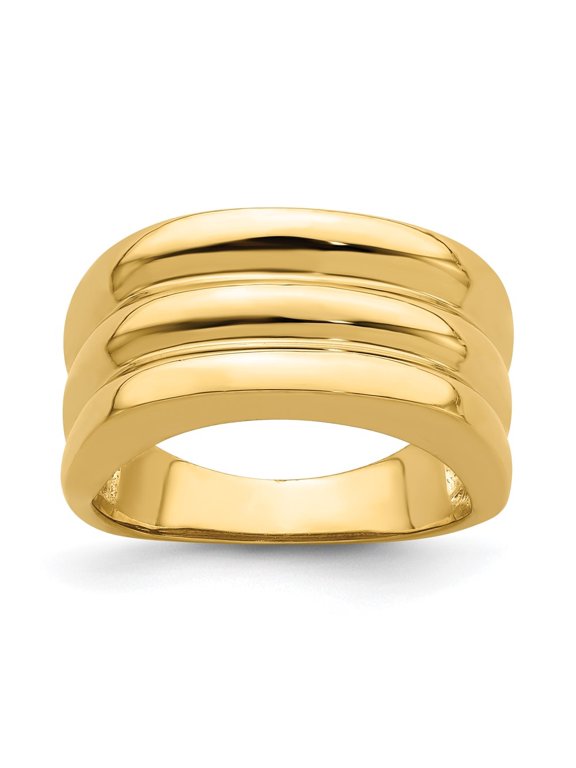Fine Jewelry 14K Yellow Gold Polished Triple Ridge Dome Ring for Women Size 7