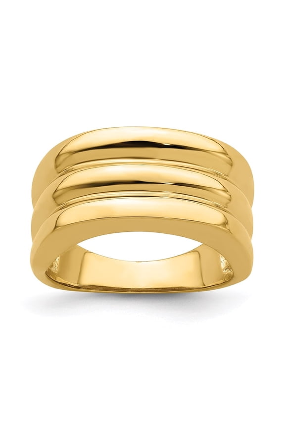 Fine Jewelry 14K Yellow Gold Polished Triple Ridge Dome Ring for Women Size 7
