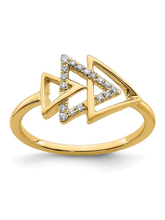 Fine Jewelry 14K Yellow Gold Polished Triple Triangle Diamond Ring for Women Size 7