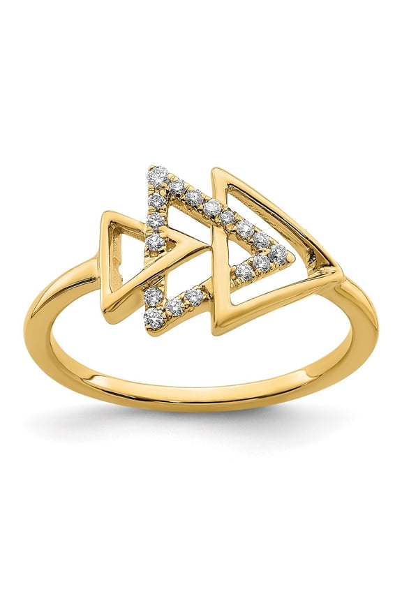 Fine Jewelry 14K Yellow Gold Polished Triple Triangle Diamond Ring for Women Size 7