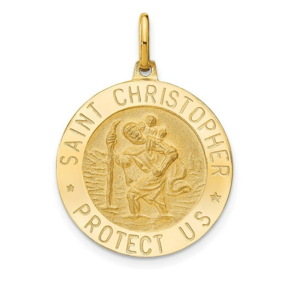 Auriga Fine Jewelry 14K Yellow Gold Polished and Satin Round St. Christopher Pendant for Women (L-30 mm, W-21 mm)