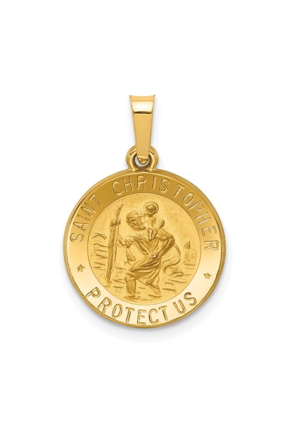 Fine Jewelry 14K Yellow Gold Polished and Satin St. Christopher Medal Pendant for Women (L-21.2mm, W-15mm)