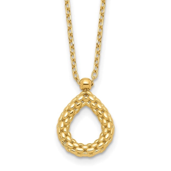 Auriga Fine Jewelry 14K Yellow Gold Polished and Textured Teardrop with .5in Extender Necklace for Women 17"