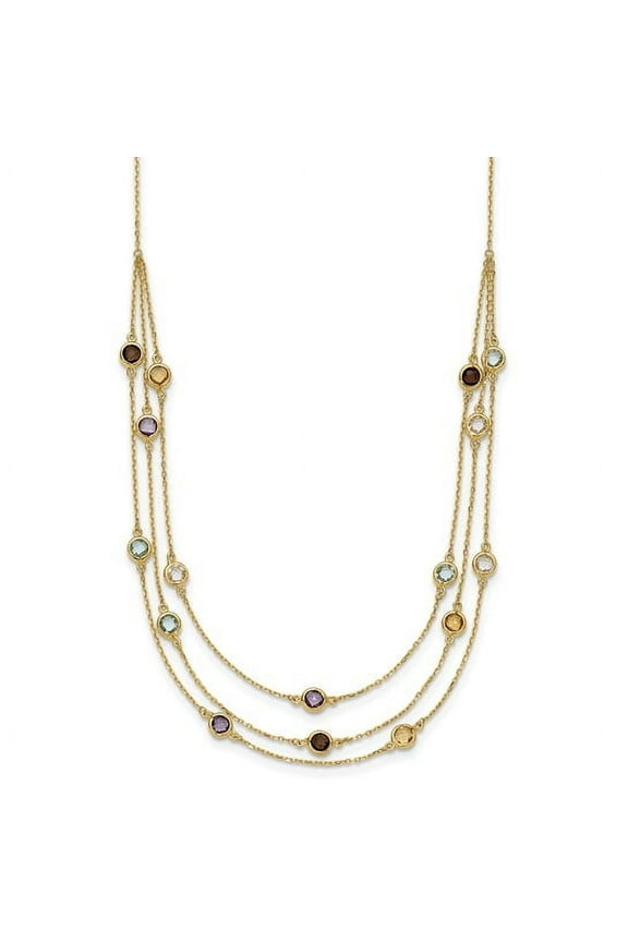Fine Jewelry 14K Yellow Gold Quartz and Gemstone 3-strand Necklace 17inch for Women