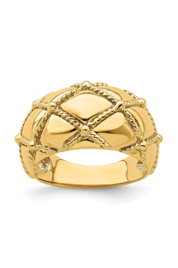 Fine Jewelry 14K Yellow Gold Quilted Rope Solid Dame Ring for Women Size 7