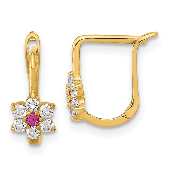 Auriga Fine Jewelry 14K Yellow Gold Red CZ Flower Dangle Earrings for Women (L- 11.75mm, W- 8.5mm)