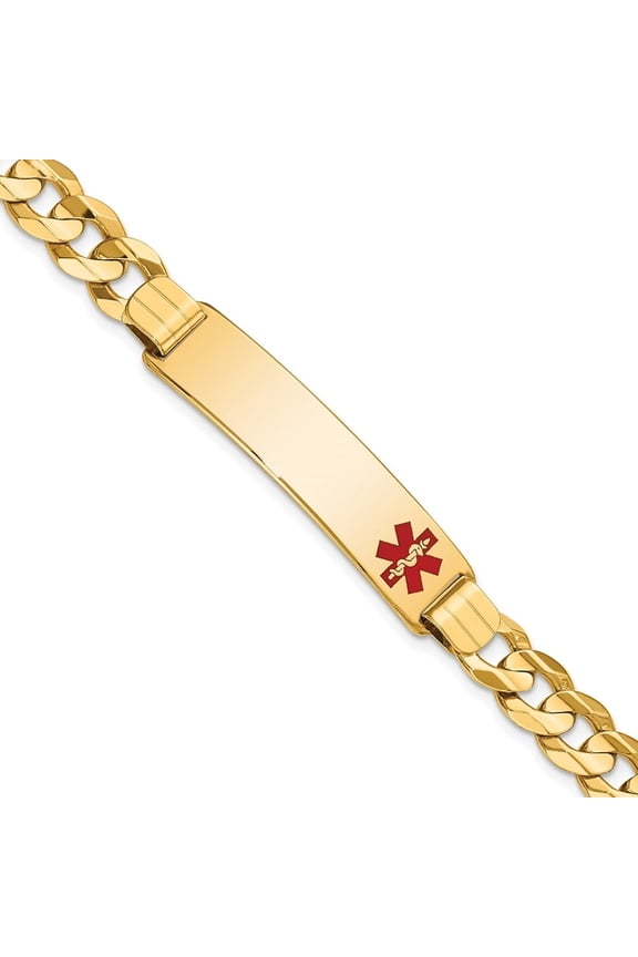 Fine Jewelry 14K Yellow Gold Red Enamel Curb Id Bracelet 8 inch for Women (L- 8inch, W- 10.5mm)