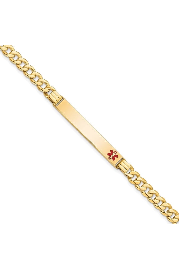 Fine Jewelry 14K Yellow Gold Red Enamel Curb Link Id Bracelet 8 inch for Women (L - 8inch, W- 6.5mm)