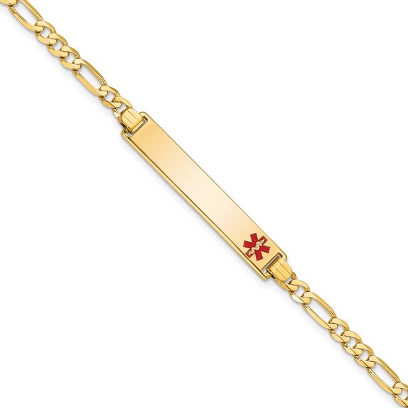 Auriga Fine Jewelry 14K Yellow Gold Red Enamel Flat Figaro Link Id Bracelet 8 inch for Women (L- 8inch, W- 6.5mm)