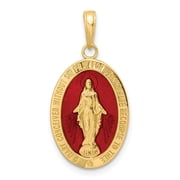 Auriga Fine Jewelry 14K Yellow Gold Red Enameled Miraculous Medal Pendant for Women L -28.23 mm, W-14.22 mm