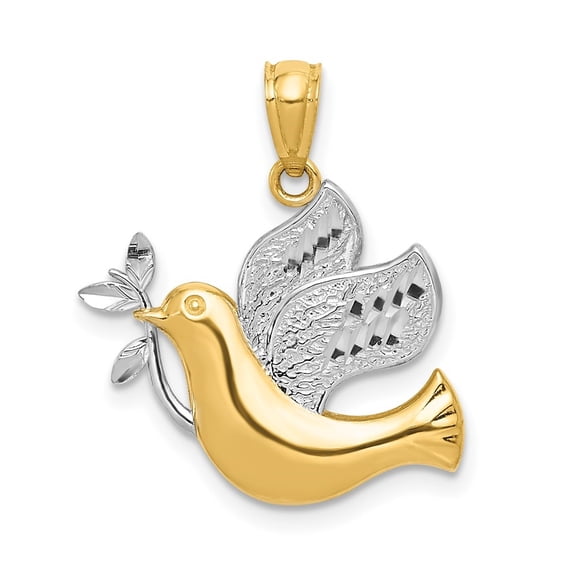 Auriga Fine Jewelry 14K Yellow Gold Rhodium Peace Dove Pendant for Women (L-21mm)