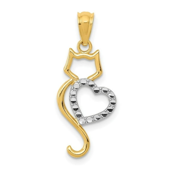 Auriga Fine Jewelry 14K Yellow Gold Rhodium-Plated Polished Cat w/Heart Pendant for Women