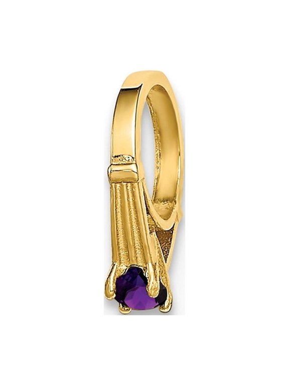 Fine Jewelry 14K Yellow Gold Ring with Dark Purple Cubic Zirconia Charm Pendant for Women (W-6.6mm)