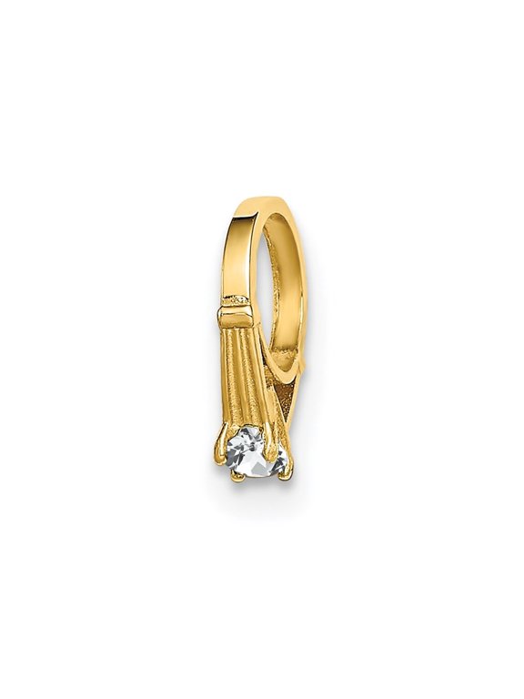 Fine Jewelry 14K Yellow Gold Ring with White CZ Charm Pendant for Women (W-6.6mm)