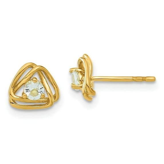 Auriga Fine Jewelry 14K Yellow Gold Round Aquamarine Triangle Solitaire Stud Earrings for Women