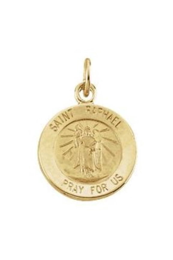 Fine Jewelry 14K Yellow Gold Round Raphael Medal Pendant for Women (L- 15 mm)