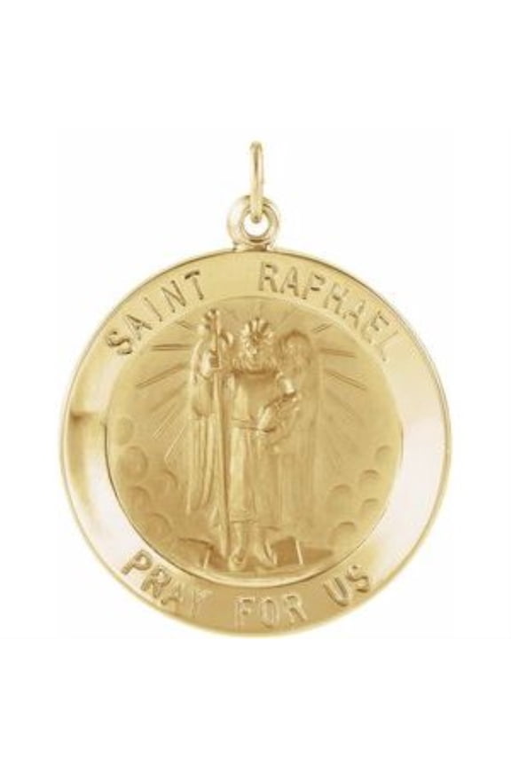 Fine Jewelry 14K Yellow Gold Round Raphael Medal Pendant for Women (L- 25 mm)