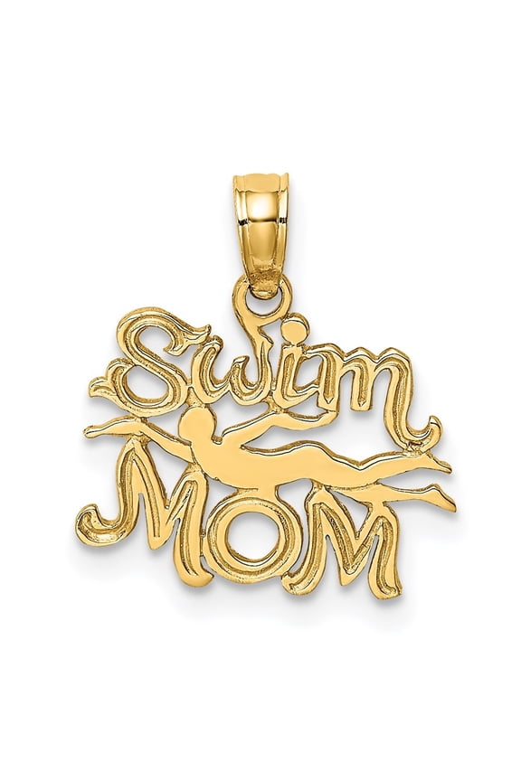 Fine Jewelry 14K Yellow Gold SWIM MOM w/Swimmer Charm for Women