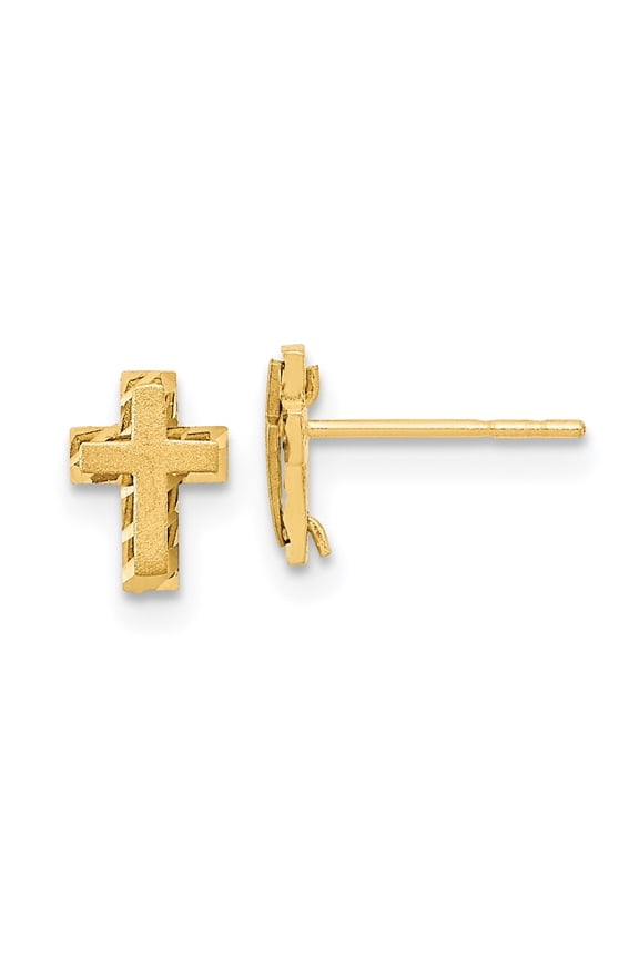 Fine Jewelry 14K Yellow Gold Satin Cross Stud Earrings for Women