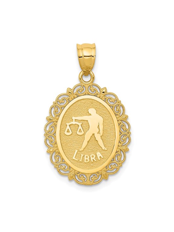 Fine Jewelry 14K Yellow Gold Satin Polished Libra Zodiac Oval Pendant for Women (L- 28 mm, W- 17 mm)