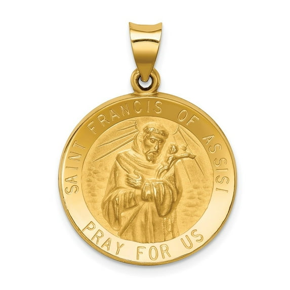 Auriga Fine Jewelry 14K Yellow Gold Satin St. Francis Of Assisi Medal Pendant for Women (L - 1.17 inch, W - 0.86 inch)