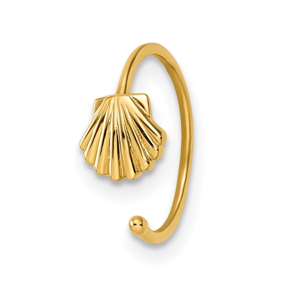 Auriga Fine Jewelry 14K Yellow Gold Scallop Shell Nose Ring / Ear Cuffs for Women (L- 5.32mm, W-5.34mm)