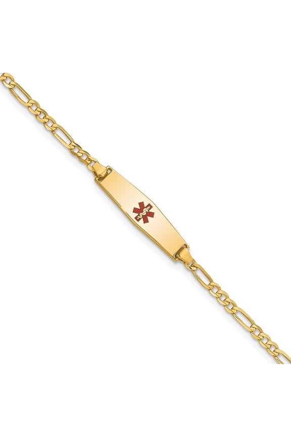 Fine Jewelry 14K Yellow Gold Soft Figaro Id Bracelet 6 inch for Women (L- 6inch, W- 6mm)