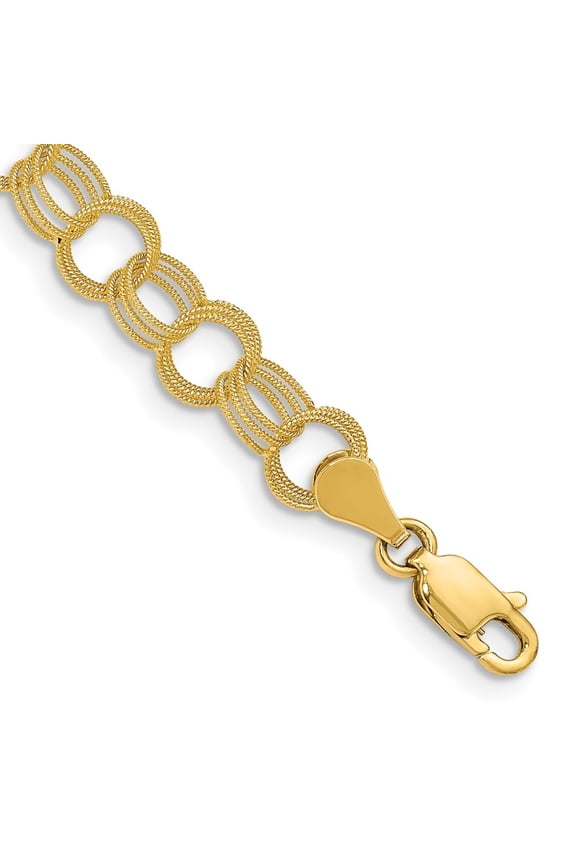 Fine Jewelry 14K Yellow Gold Solid Triple Link Charm Bracelet 7 inch for Women