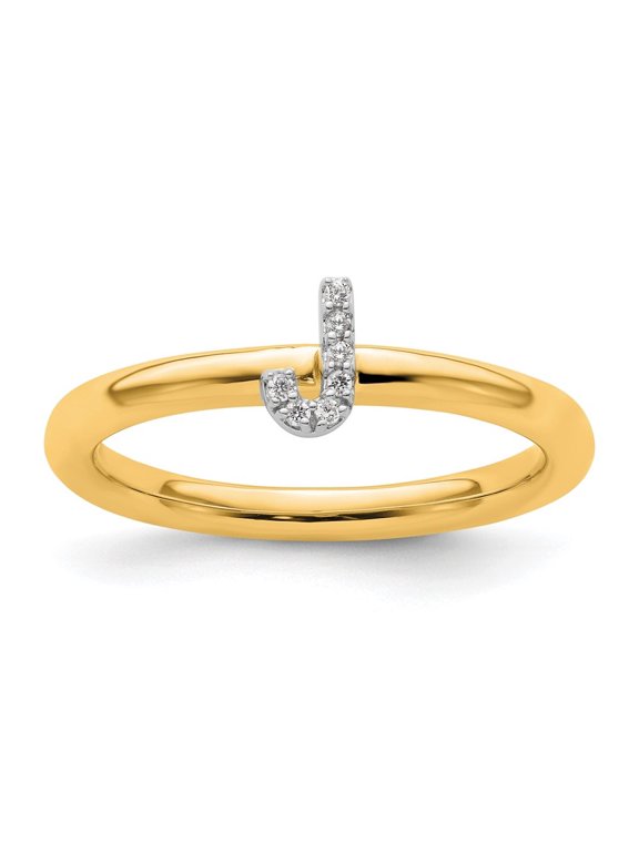 Fine Jewelry 14K Yellow Gold Stackable Diamond Initial J Ring Size 7 for Women