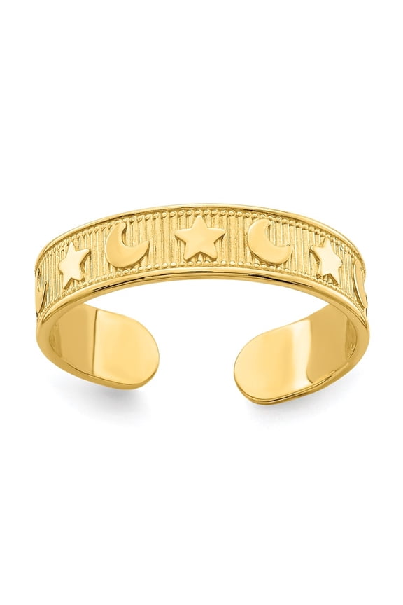 Fine Jewelry 14K Yellow Gold Star and Moon Adjustable Toe Ring