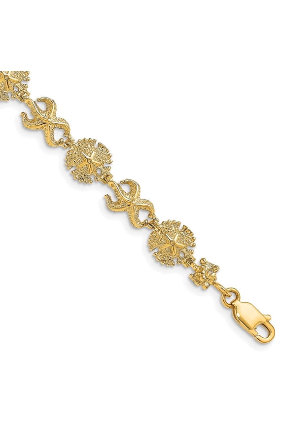 Fine Jewelry 14K Yellow Gold Starfish /Sand Dollar Bracelet 7 inch for Women