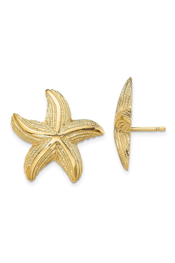 Fine Jewelry 14K Yellow Gold Starfish Stud Earrings for Women (L- 0.8 inch, W- 0.85 inch)